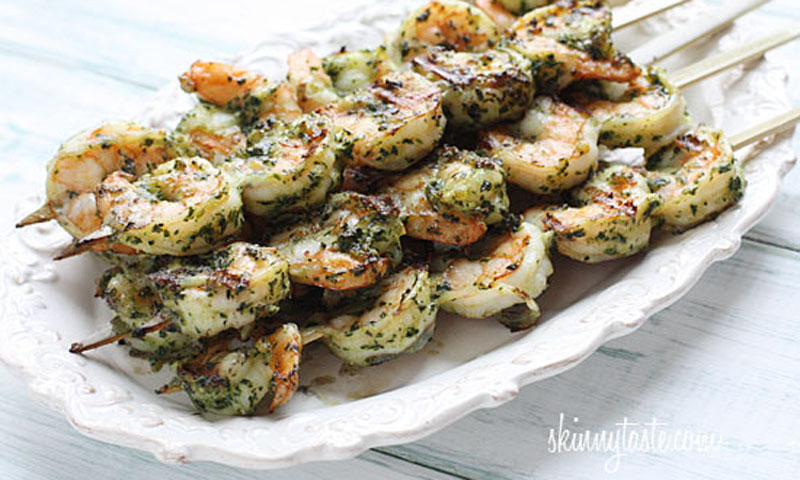 Grilled Pesto Shrimp Skewers